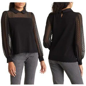 NWT New $89 Adrianna Papell Peter Pan Mesh Long Sleeve Blouse Size S